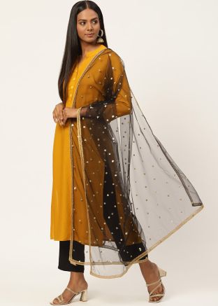 Black Color Net Embroidered Dupatta 