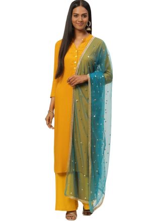 Blue Color Net Embroidered Dupatta 