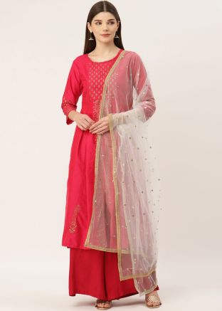 Off White Color Net Embroidered Dupatta 