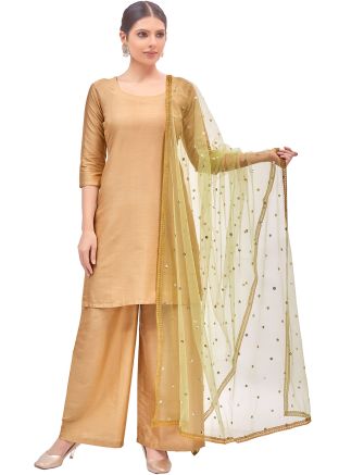 Green Color Net Embroidered Dupatta 