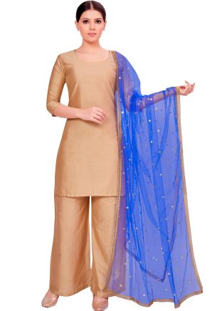 Royal Blue Color Net Embroidered Dupatta 