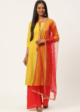 Red Color Net Embroidered Dupatta 