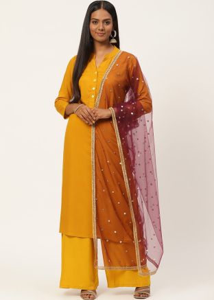 Wine Color Net Embroidered Dupatta 