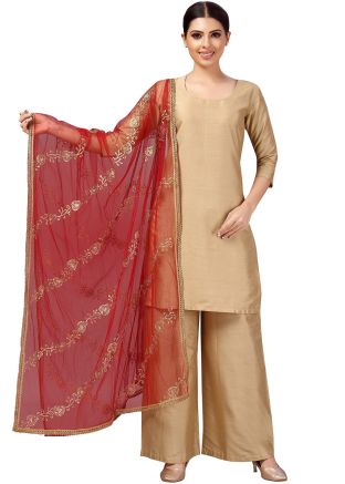 Maroon Color Net Embroidered Dupatta 