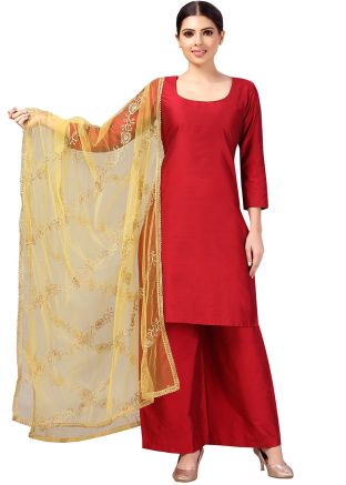 Yellow Color Net Embroidered Dupatta 