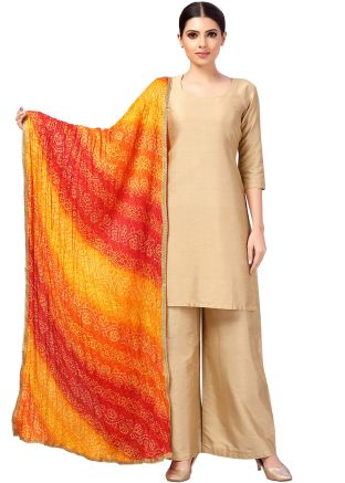 Orange Color Art Silk Printed Dupatta 