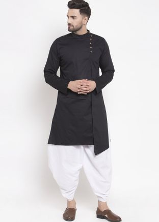 Black Asymmetric Overlapped Kurta With Dhoti