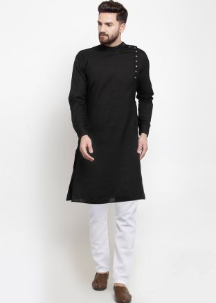 Readymade Black Cotton Kurta With Pajama