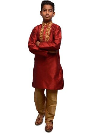 Maroon Readymade Kids Kurta Churidar Set