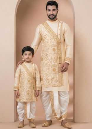 Cream Viscose Kurta Dhoti Father Son Combo
