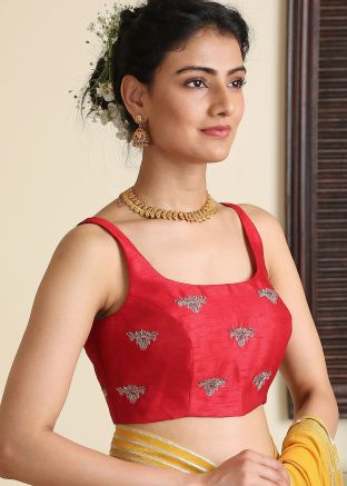 Red Dupion Silk Readymade Embroidered Blouse