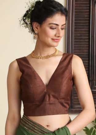 Brown Readymade Dupion Silk Blouse