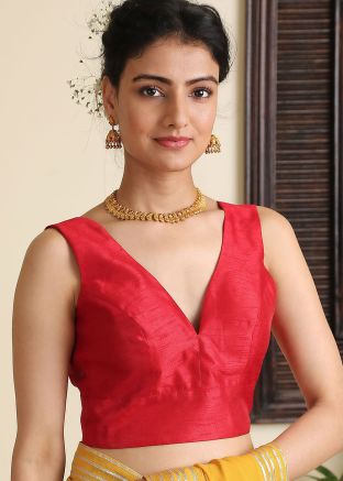 Red Dupion Silk Readymade Blouse