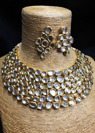 Indian Jewelry in USA: Buy Golden Stone Studded Indian Necklace Set Online