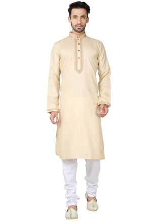 Readymade Cream Cotton Kurta Pyjama Set