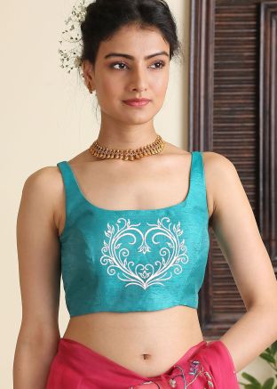 Readymade Turquoise Embroidered Blouse