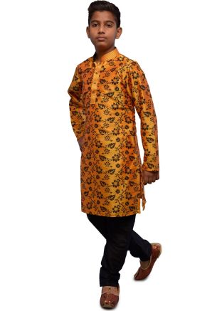 Yellow Printed Readymade Kids Kurta Churidar 