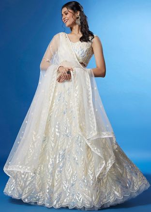 Sequins Embellished Net Lehenga Choli In White