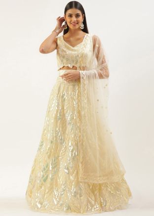 Yellow Net Lehenga Choli In Sequins Embellishment
