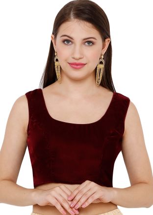 Solid Color Velvet Blouse In Maroon