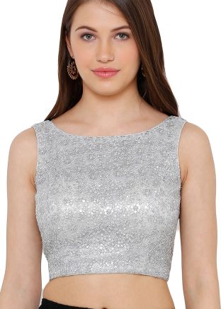Silver Self Design Saree Blouse