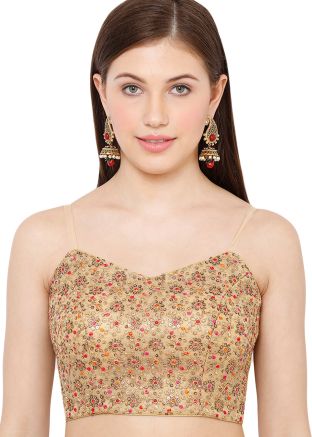 Embroidered Net Saree Blouse In Gold