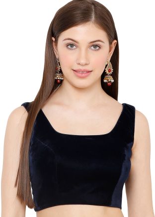 Solid Color Velvet Blouse In Blue