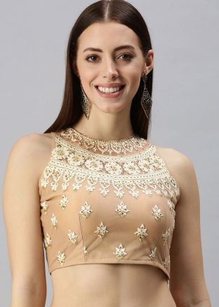 Thread Embroidered Beige Readymade Blouse