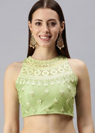 Embroidered Green Readymade Blouse For Wedding Wear