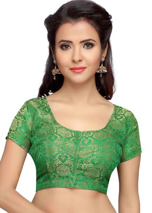 Green Color Brocade Saree Blouse