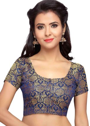 Blue Color Brocade Saree Blouse