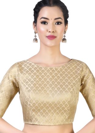 Buy Beautiful Gold Color Brocade Saree Blouse Online