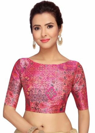 Boat Neck Art Silk Blouse Pink