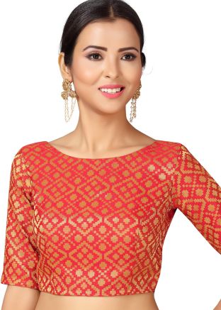 Red Color Brocade Saree Blouse