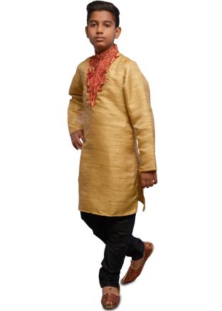 Beige Readymade Kids Kurta Churidar Set