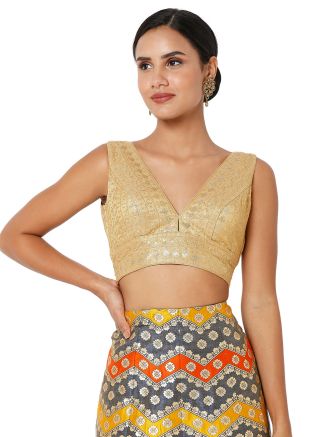 Embroidered Tissue Blouse In Gold