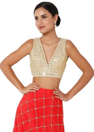 Embroidered Tissue Blouse In Gold