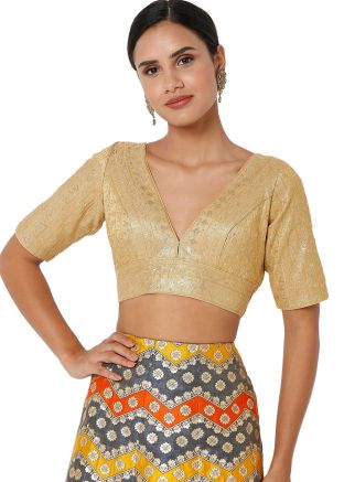 Embroidered Tissue Blouse In Gold