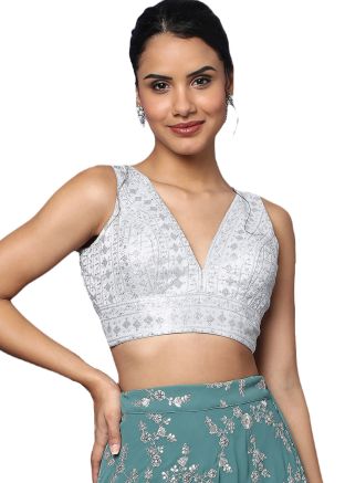 Silver Color Art Silk Saree Blouse 