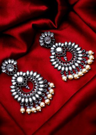 Oxidised Traditional Earrings in Silver