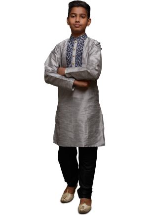 Grey Readymade Kids Kurta Churidar Set
