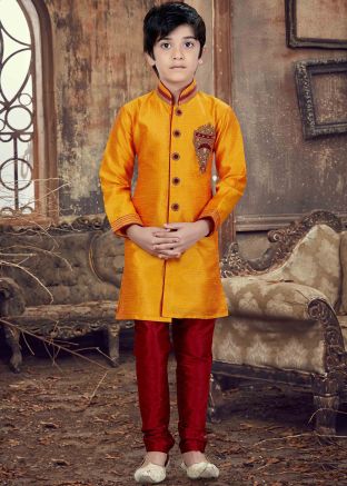 Sherwani for Kids - Buy Yellow Art Silk Kids Sherwani for Boys Online USA