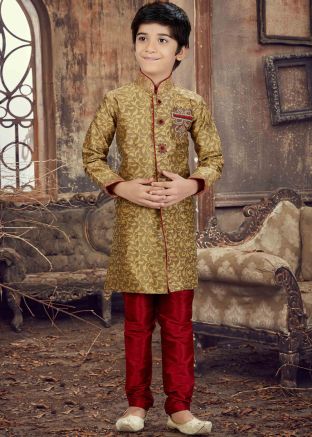 Sherwani for Kids - Buy Beige Jacquard Kids Sherwani for Boys Online USA