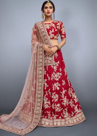 Reception Lehenga - Buy Embroidered Indian Bridal Red Lehenga Choli Online USA