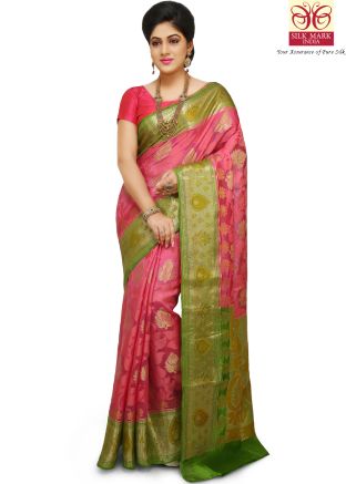 Pink Pure Banarasi Silk Saree with Blouse