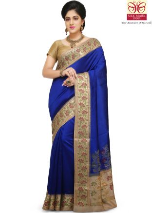 Blue Pure Banarasi Silk Saree with Blouse