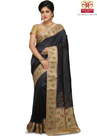 Black Pure Banarasi Silk Saree with Blouse
