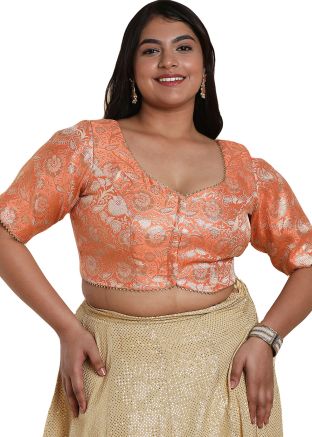 Orange Color Brocade Saree Blouse 