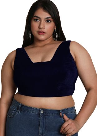 Navy Blue Color Velvet Saree Blouse 