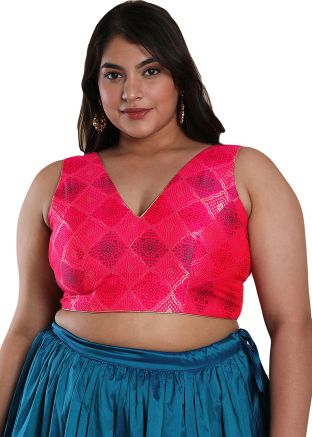 Pink Color Brocade Saree Blouse 